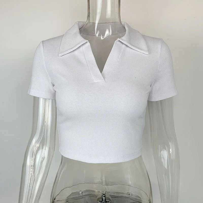 Slim thread Polo collar short-sleeved tops for women 2025 new women's slim bottoming T-shirt - Image 4