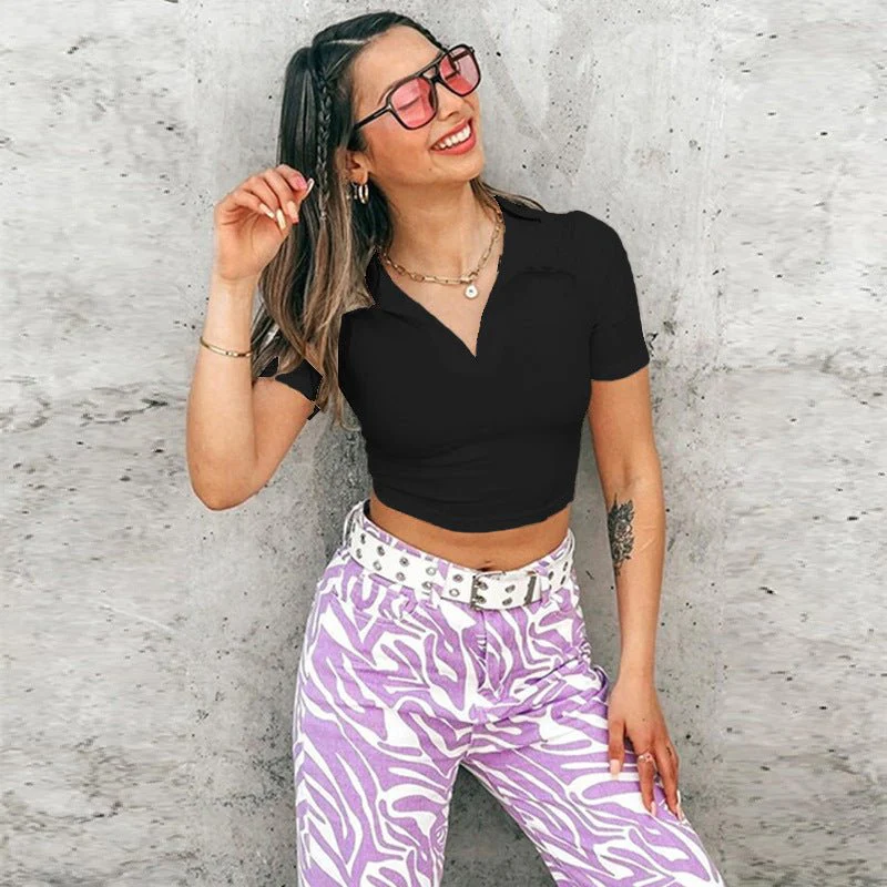 Slim thread Polo collar short-sleeved tops for women 2025 new women's slim bottoming T-shirt - Image 7