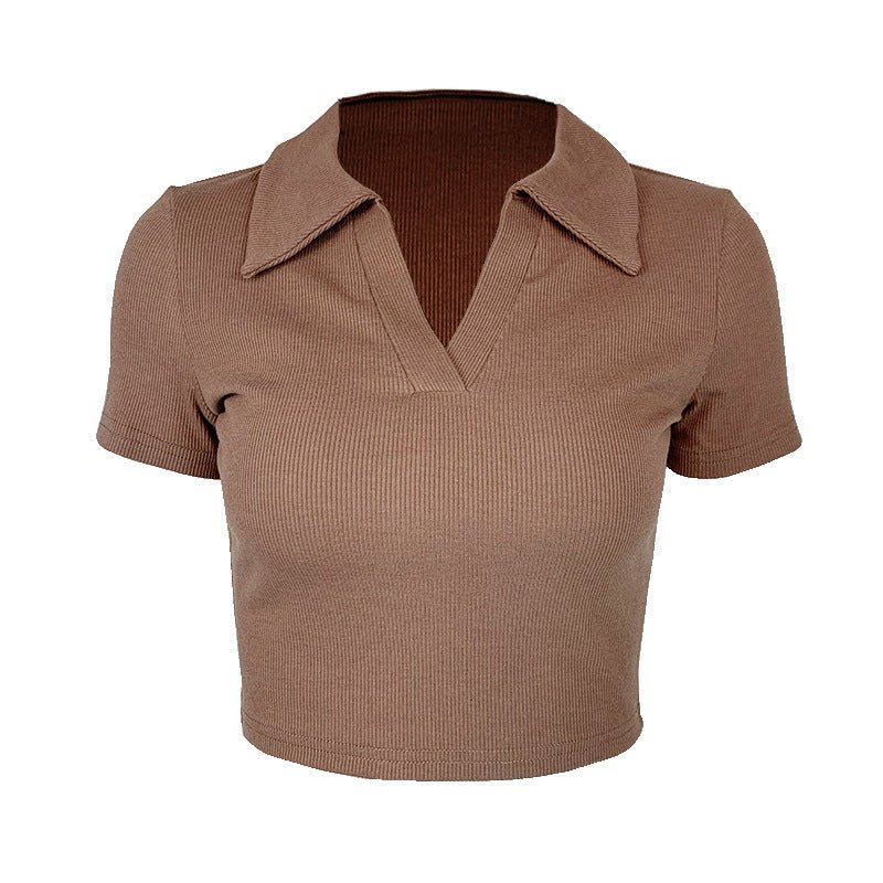 Slim thread Polo collar short-sleeved tops for women 2025 new women's slim bottoming T-shirt - Image 8