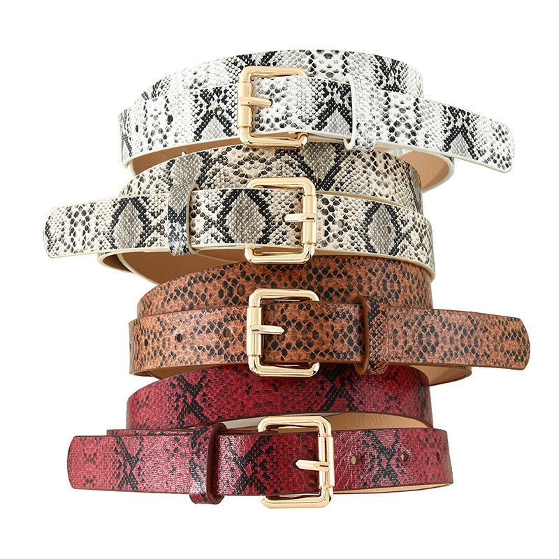 Snake pattern belt women's belt jeans versatile ladies decorative black pants belt student simple trendy casual
