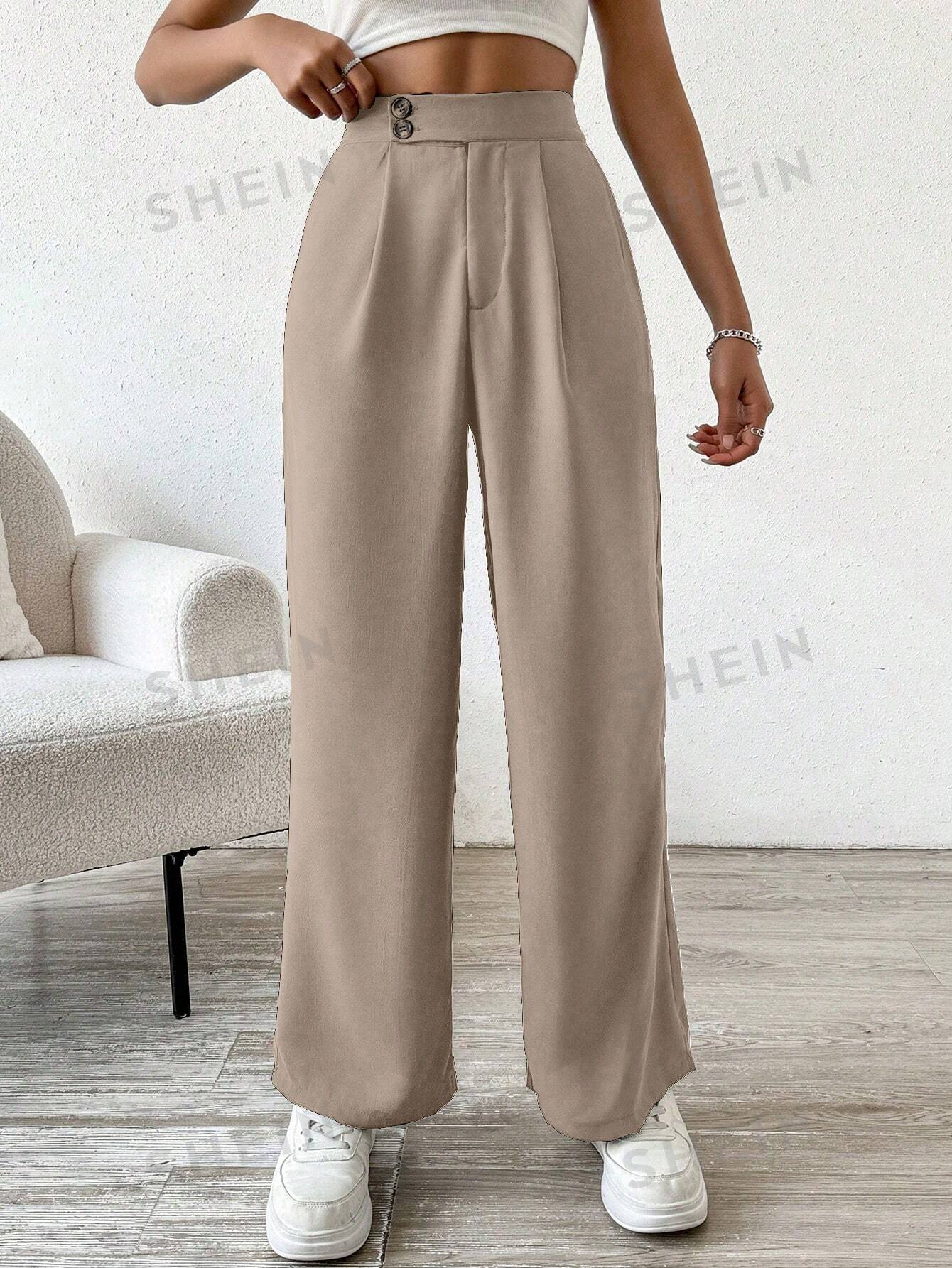 Solid Color Button & Pleated Dress Pants - Image 10