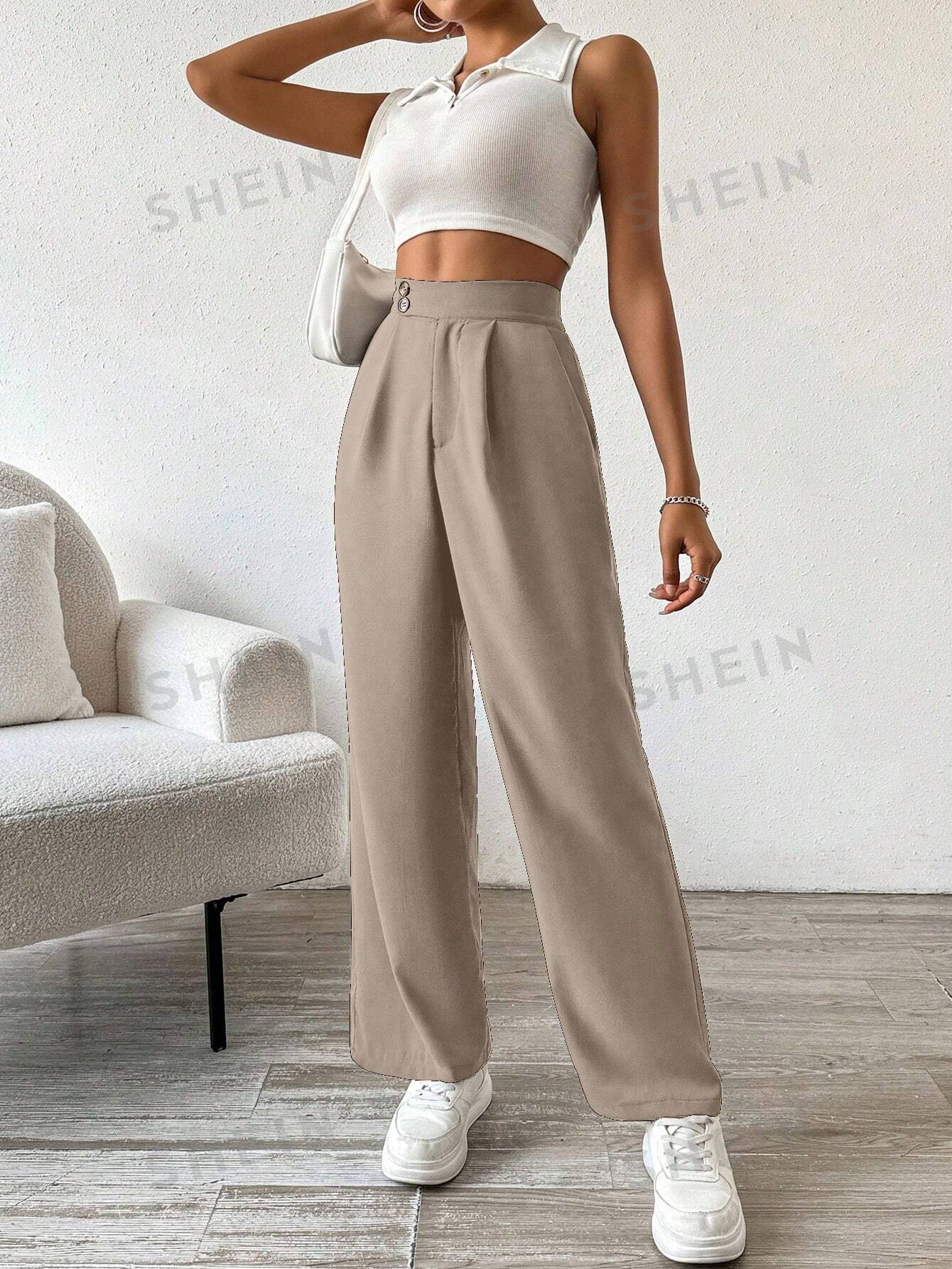 Solid Color Button & Pleated Dress Pants - Image 11