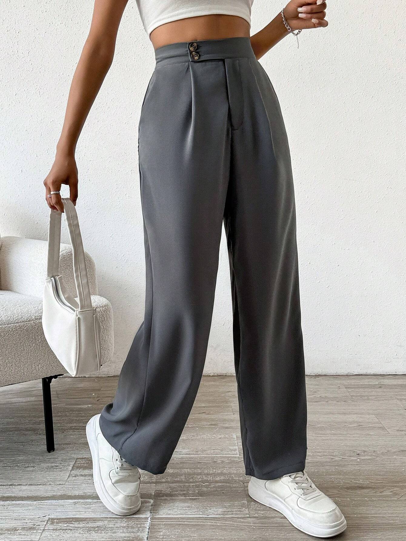 Solid Color Button & Pleated Dress Pants - Image 12
