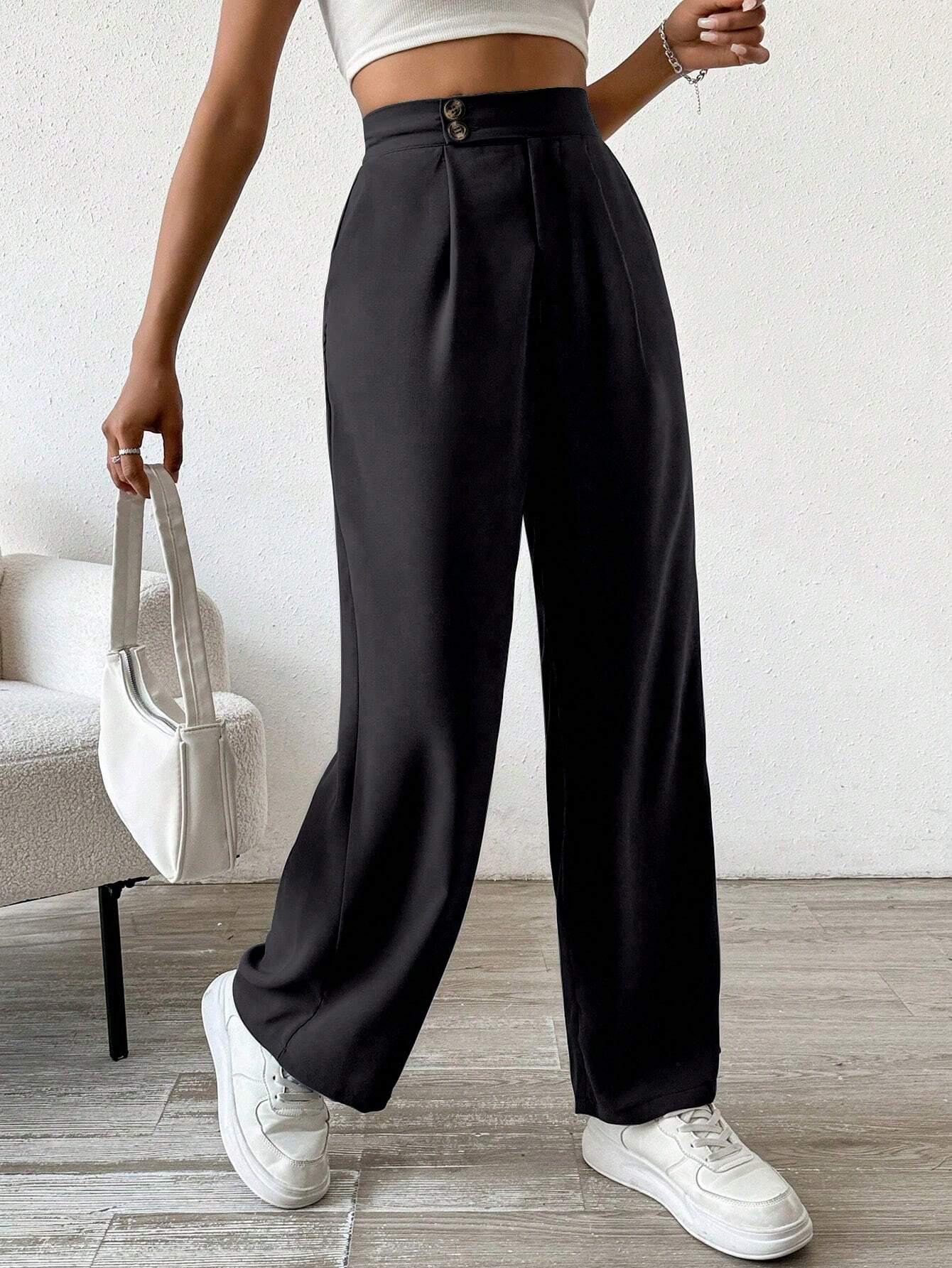 Solid Color Button & Pleated Dress Pants - Image 13