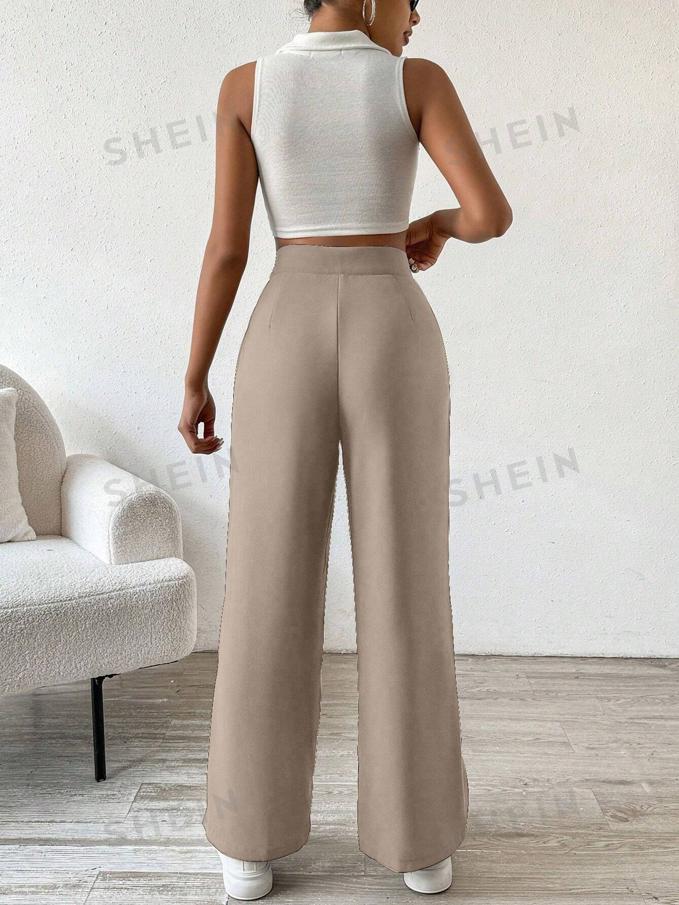 Solid Color Button & Pleated Dress Pants - Image 7