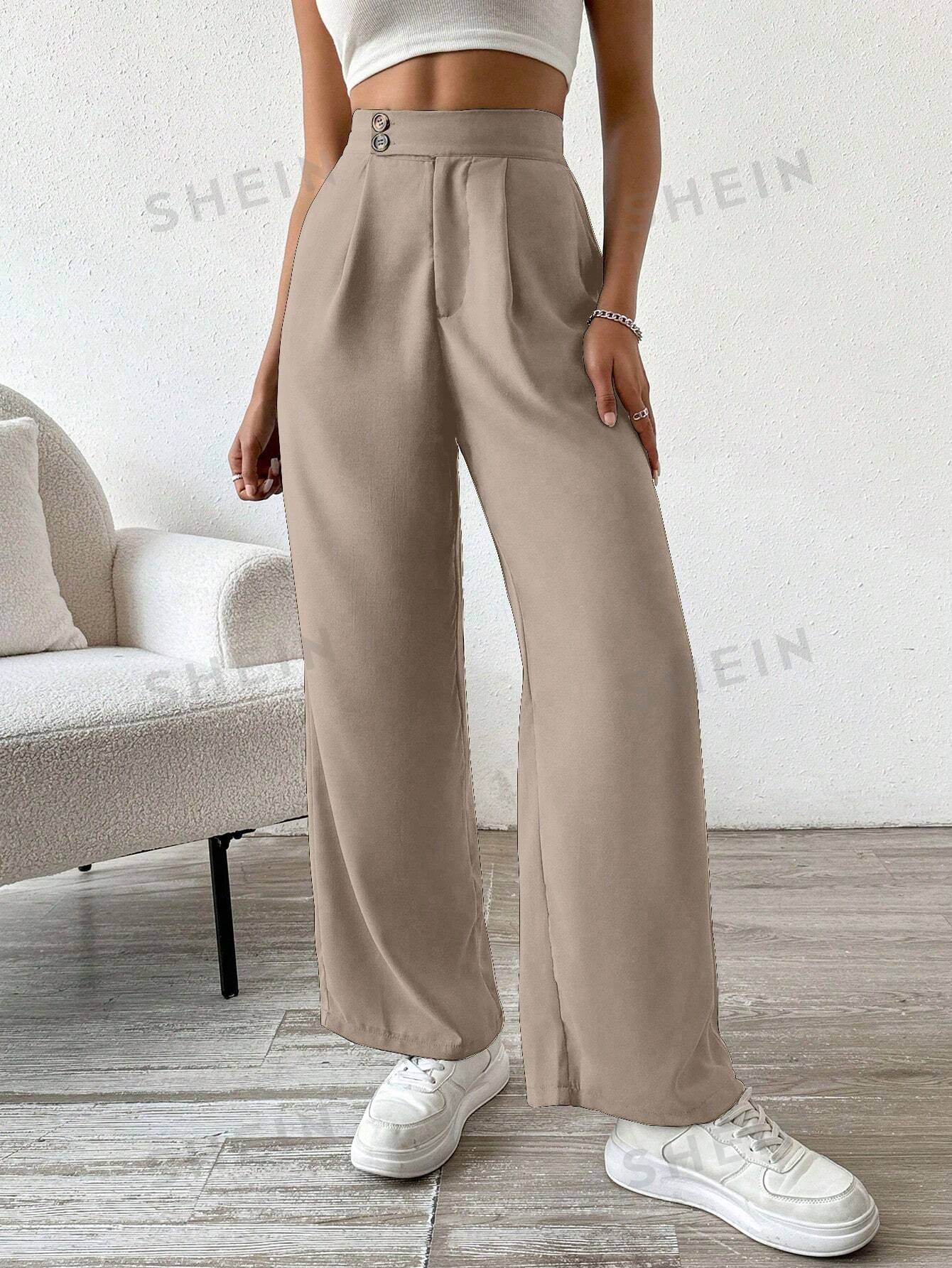 Solid Color Button & Pleated Dress Pants - Image 8