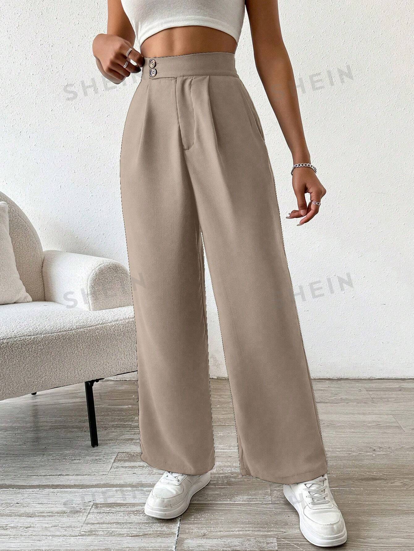 Solid Color Button & Pleated Dress Pants - Image 9