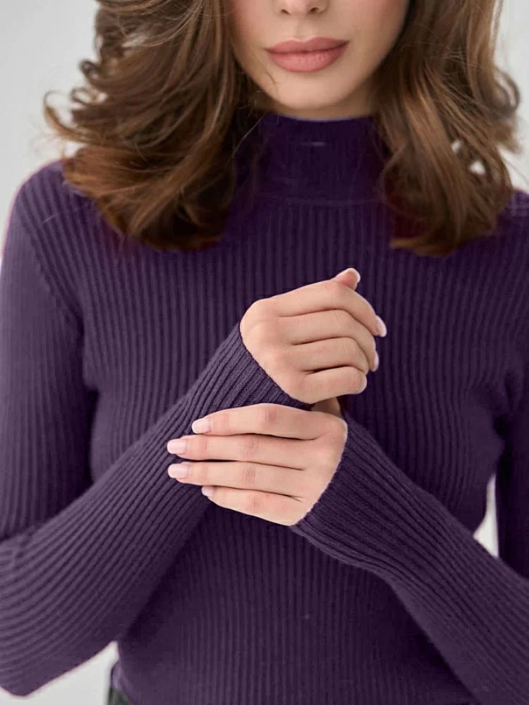 Solid color half turtleneck slim fit knitted winter top - Image 10