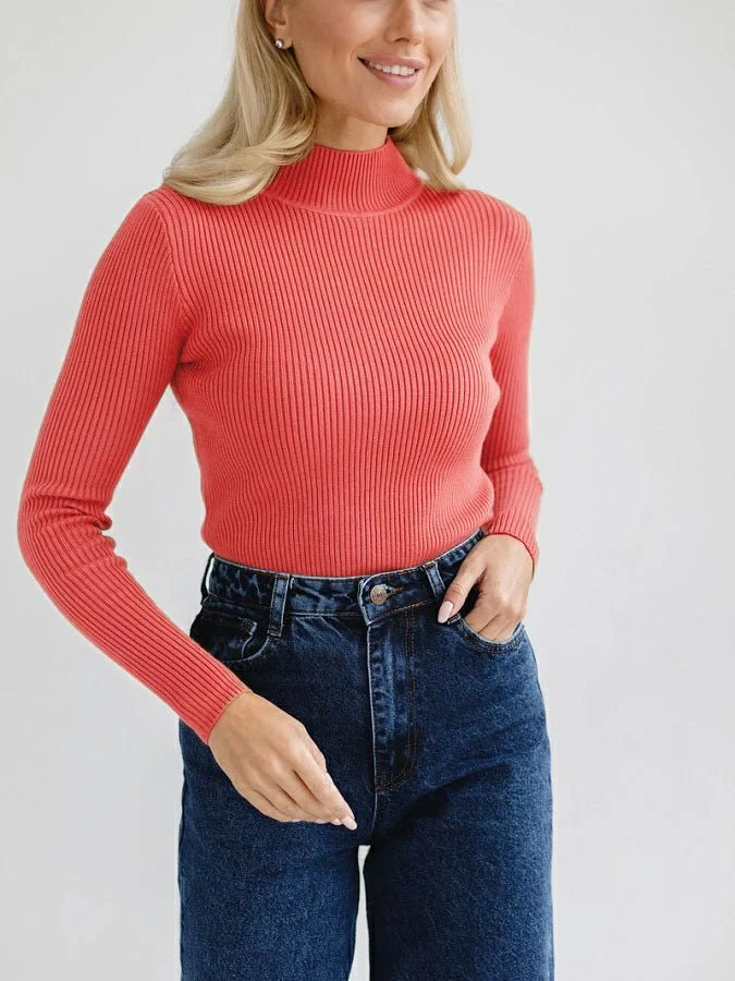 Solid color half turtleneck slim fit knitted winter top - Image 28