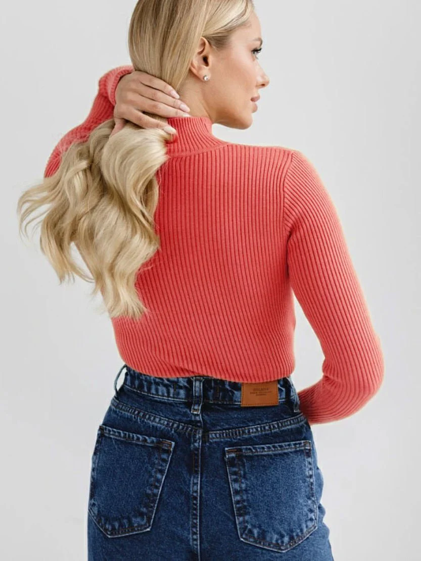 Solid color half turtleneck slim fit knitted winter top - Image 33