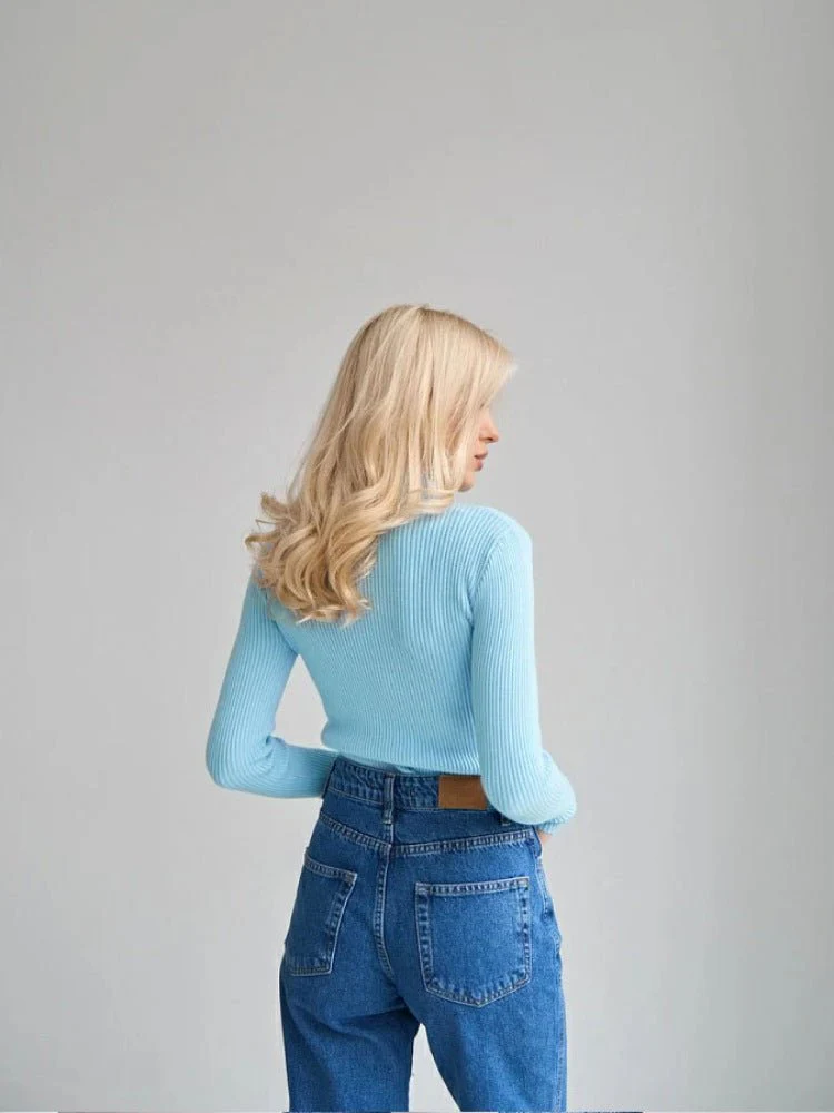Solid color half turtleneck slim fit knitted winter top - Image 34