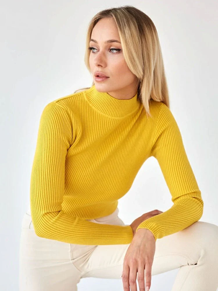 Solid color half turtleneck slim fit knitted winter top - Image 6