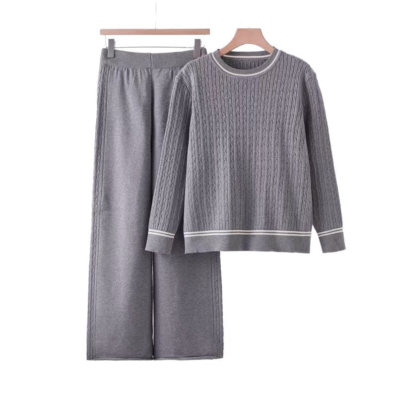 Solid color knitted long-sleeved top wide-leg pants loose and thin suit comfortable co-ord - Image 5