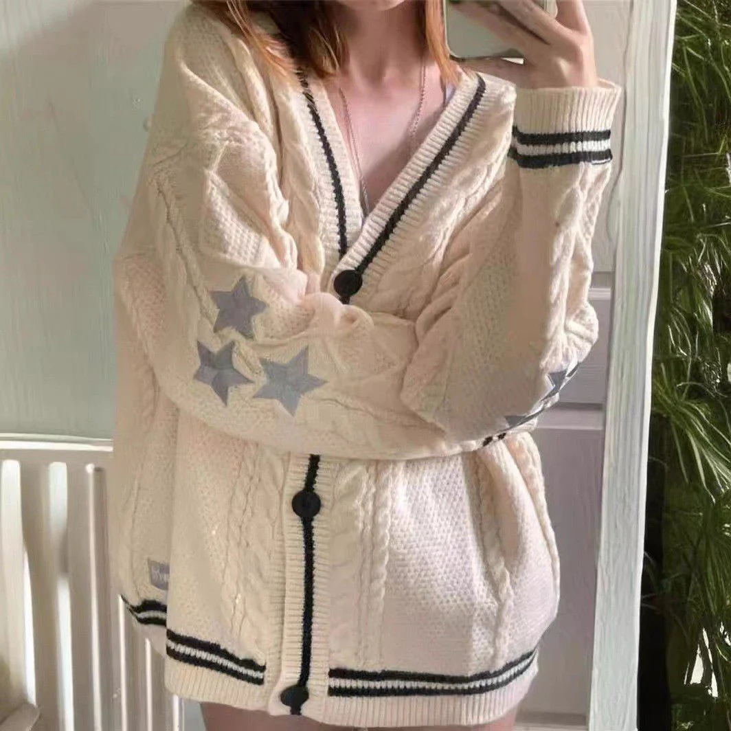 Solid color long-sleeved cardigan for women, bat-wing knitted single-breasted sweater FD