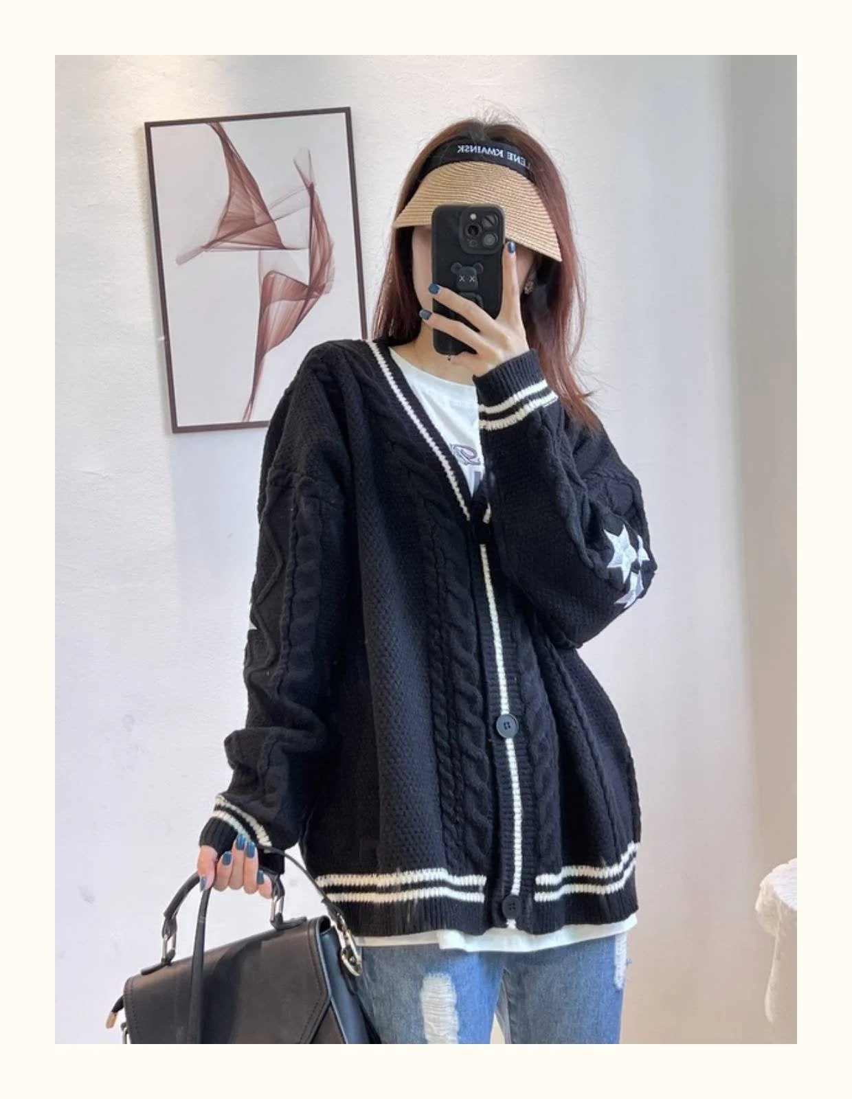 Solid color long-sleeved cardigan for women, bat-wing knitted single-breasted sweater FD - Image 11