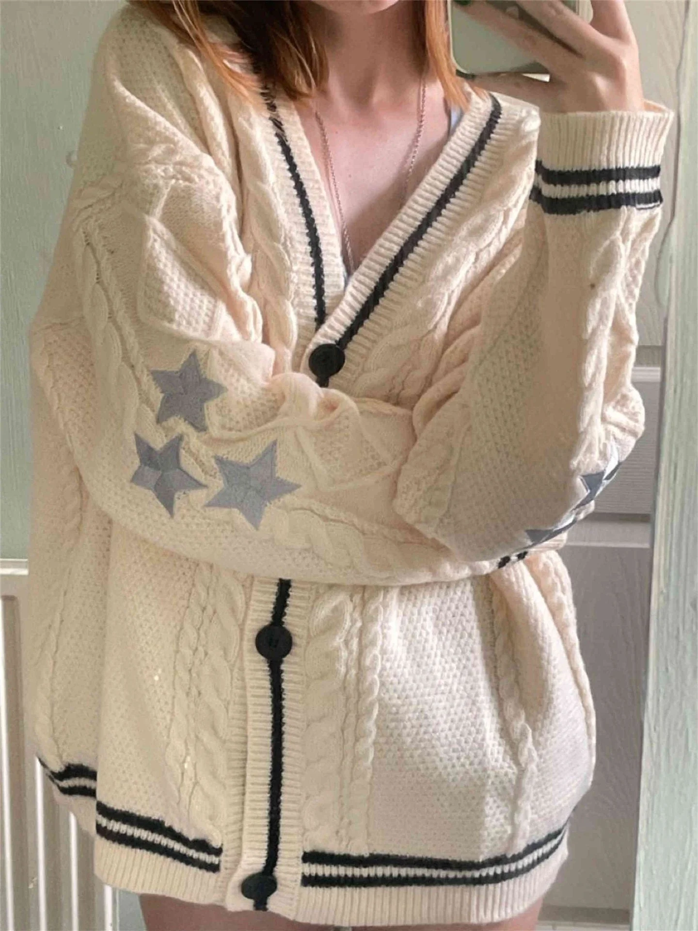 Solid color long-sleeved cardigan for women, bat-wing knitted single-breasted sweater FD - Image 5