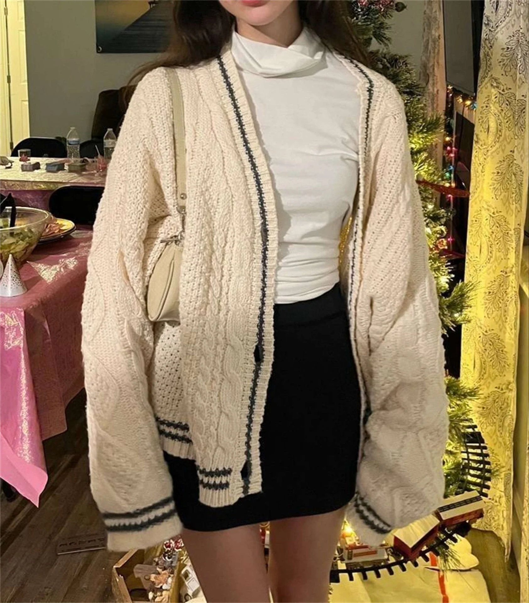 Solid color long-sleeved cardigan for women, bat-wing knitted single-breasted sweater FD - Image 7