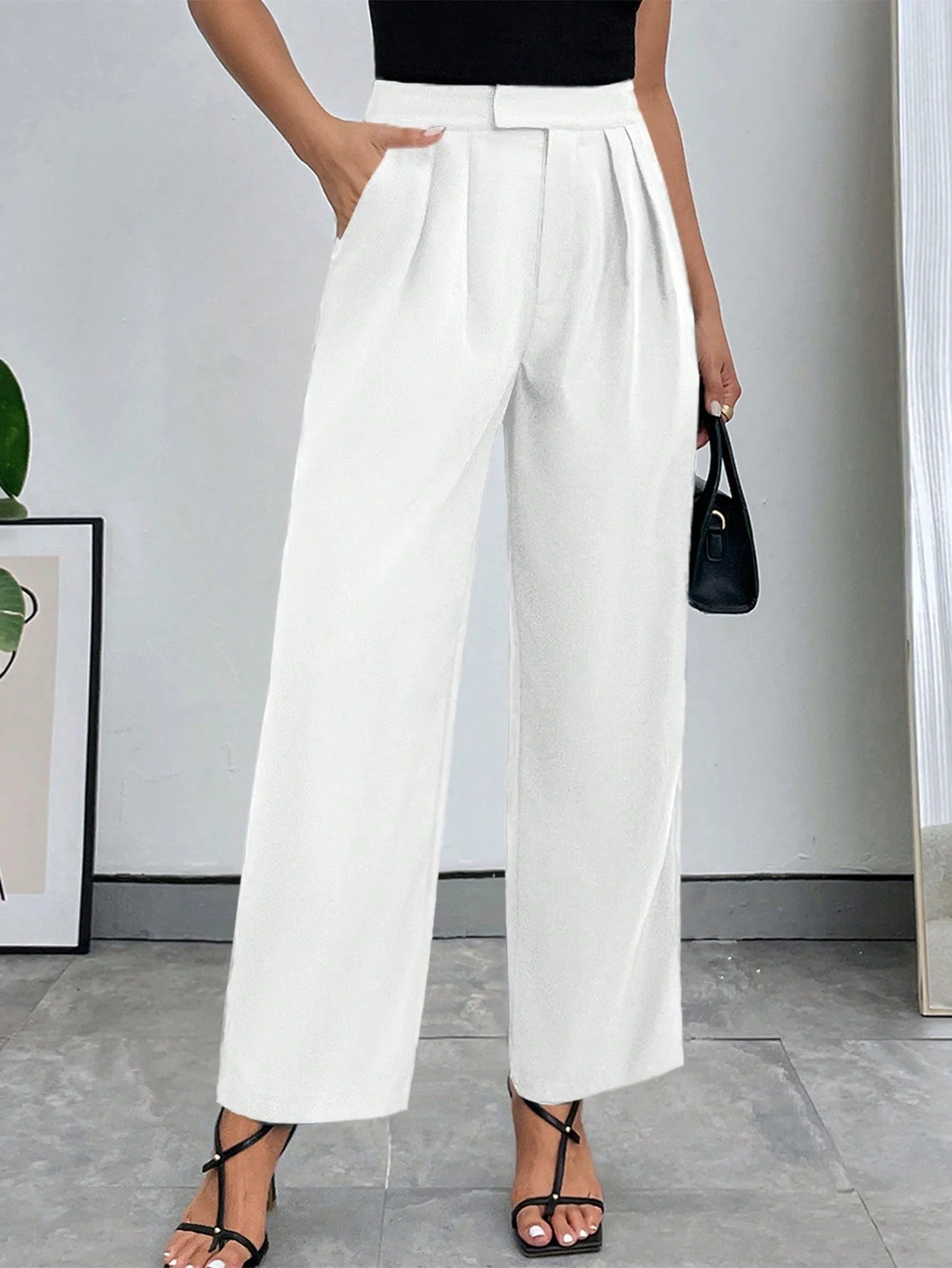 Solid Color Slant Pocket Trousers