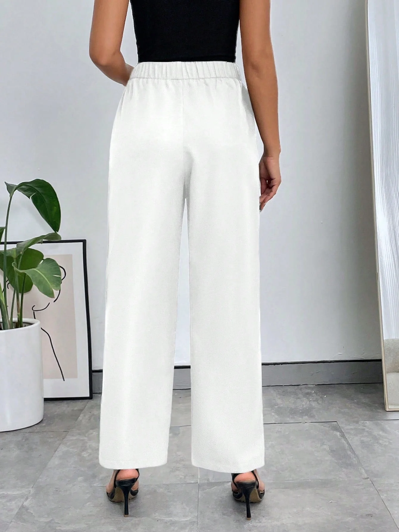 Solid Color Slant Pocket Trousers - Image 2