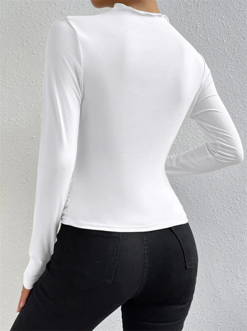 Solid color slim bottoming shirt versatile pleated design long-sleeved T-shirt - Image 18