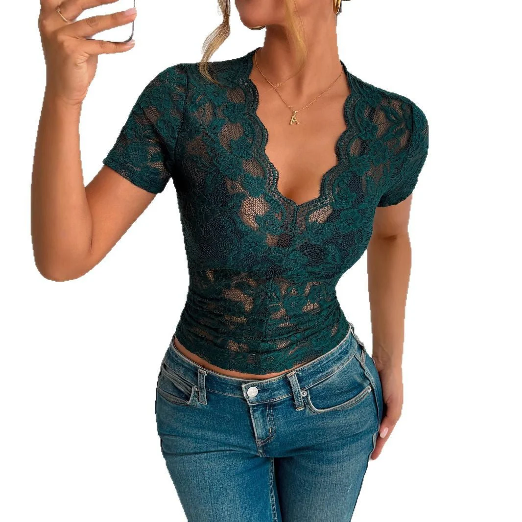 Solid color slim-fitting V-neck short-sleeved bottoming shirt FD - Image 5