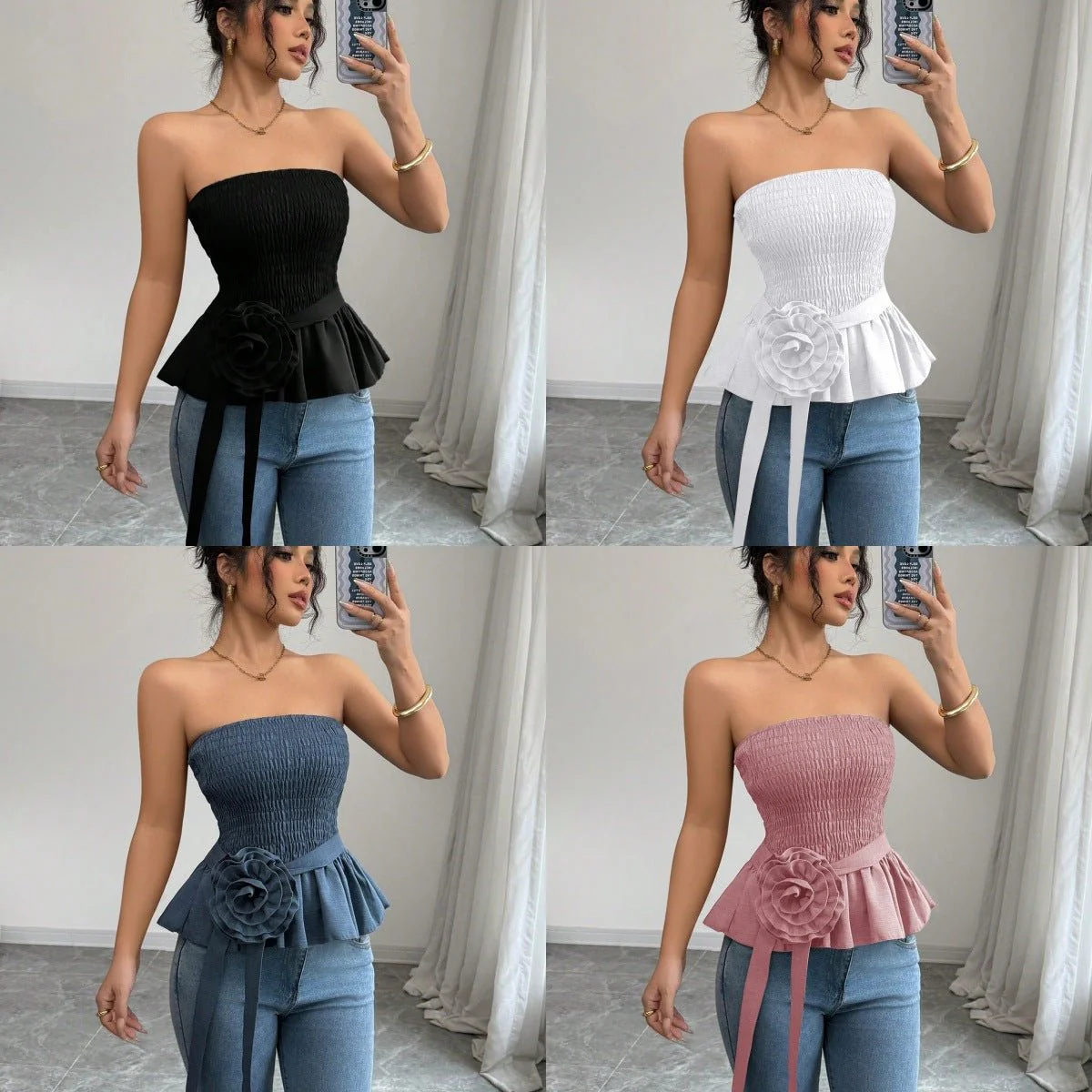 Solid color tube top French unique and beautiful small top