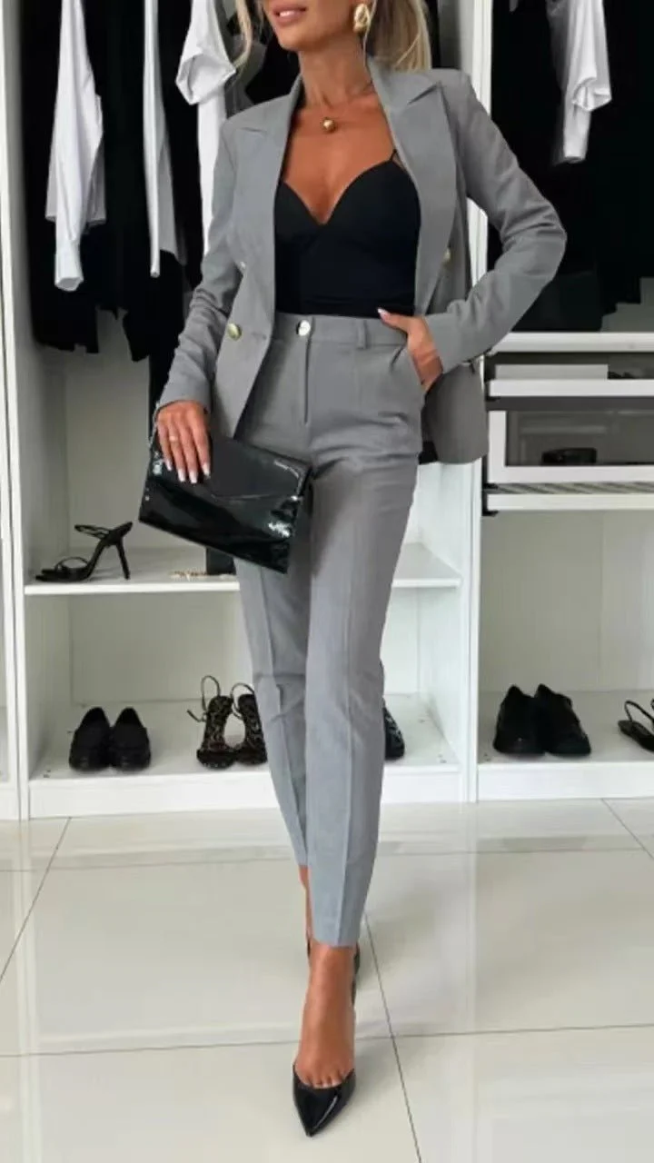 Solid color versatile suit independent fashion with casual pocket - Image 2
