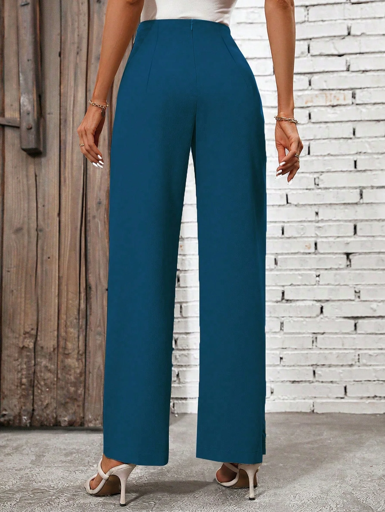 Solid Color Wrapped Tie Straight-Leg Pants - Image 7