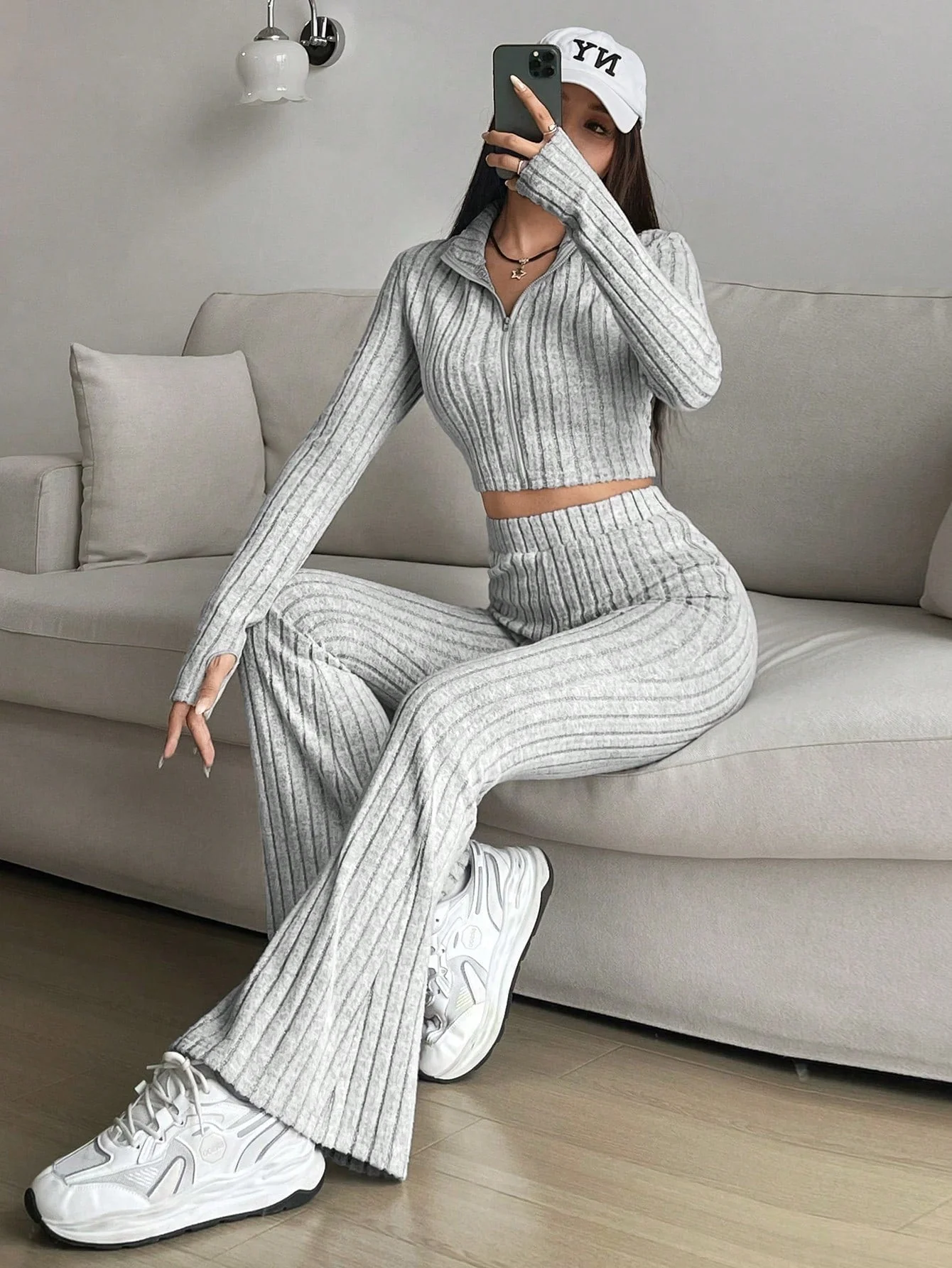 Solid Crop Tee & Flare Leg Pants - Image 13