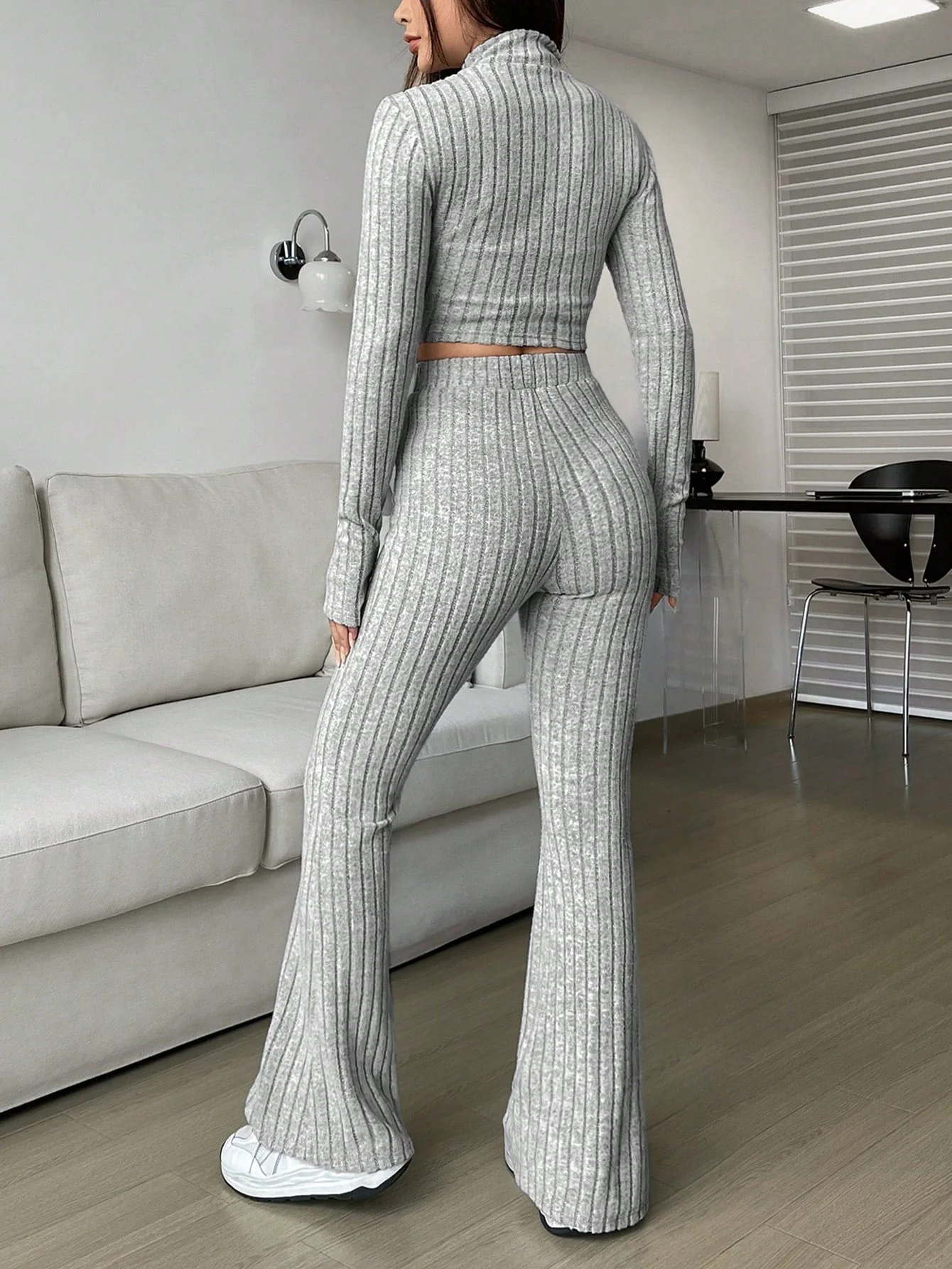 Solid Crop Tee & Flare Leg Pants - Image 9