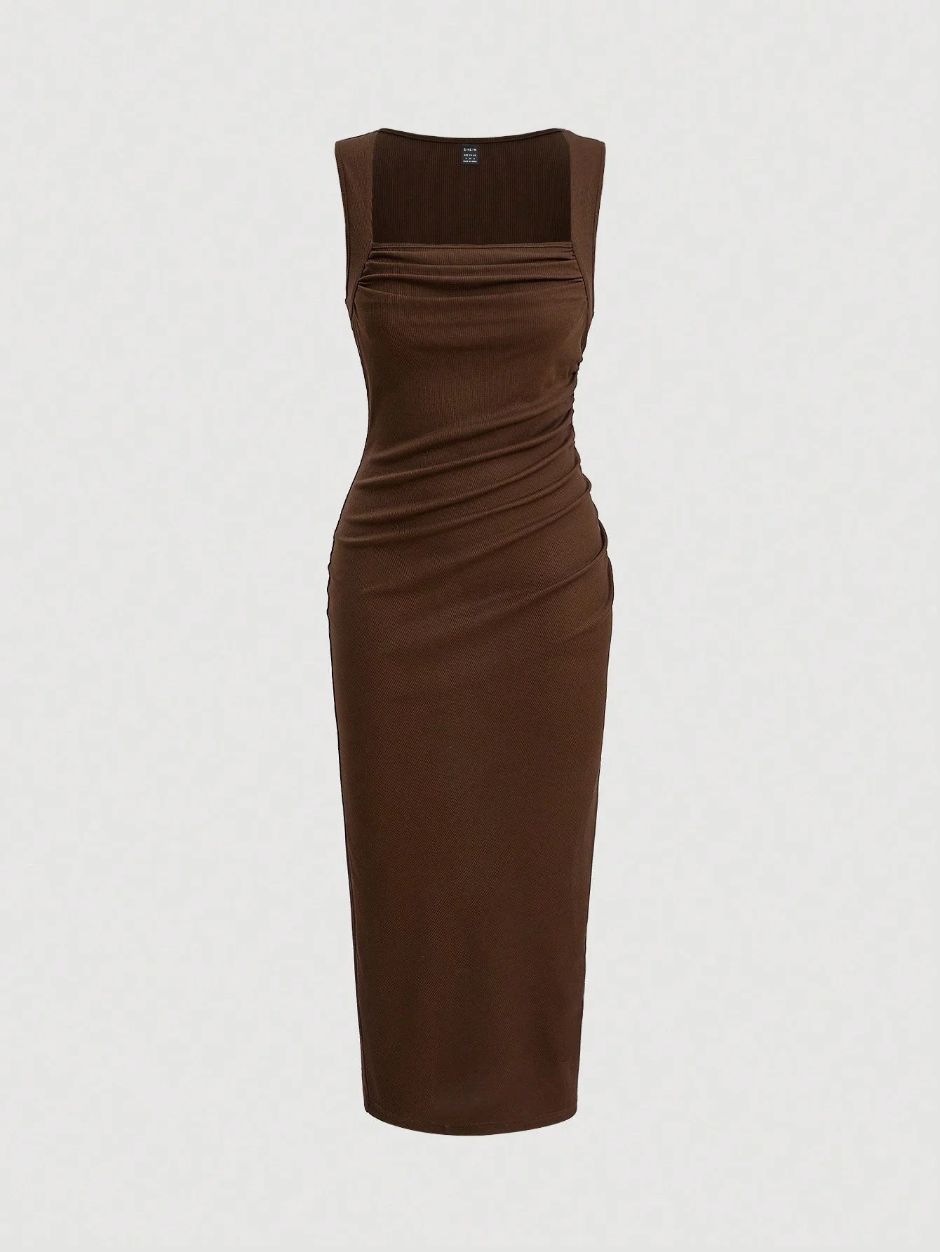 Solid Ruched Ribbed Knit Dress