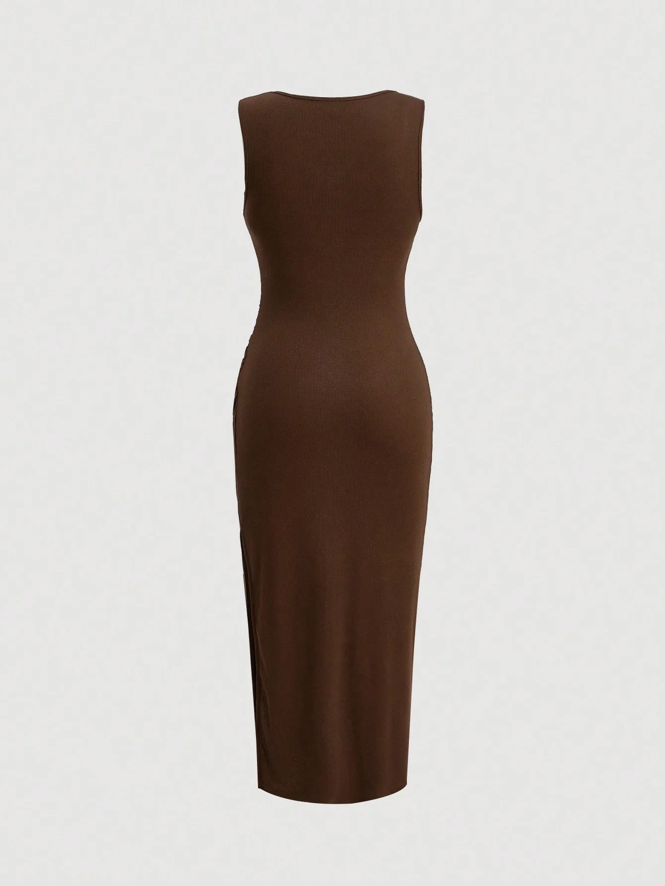 Solid Ruched Ribbed Knit Dress - Image 3