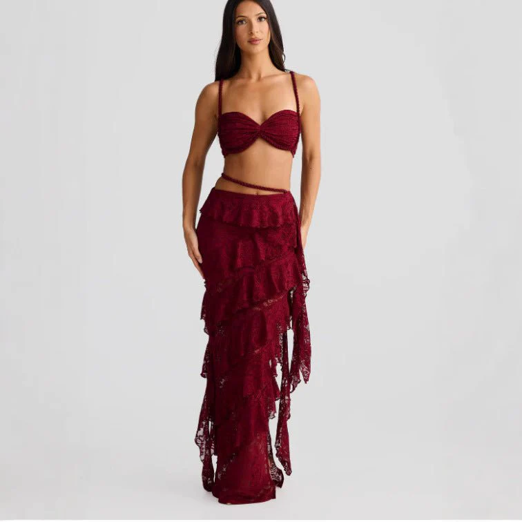 Solis Lace | 2-Piece Halter Suspender & Hip-Wrap Maxi Set