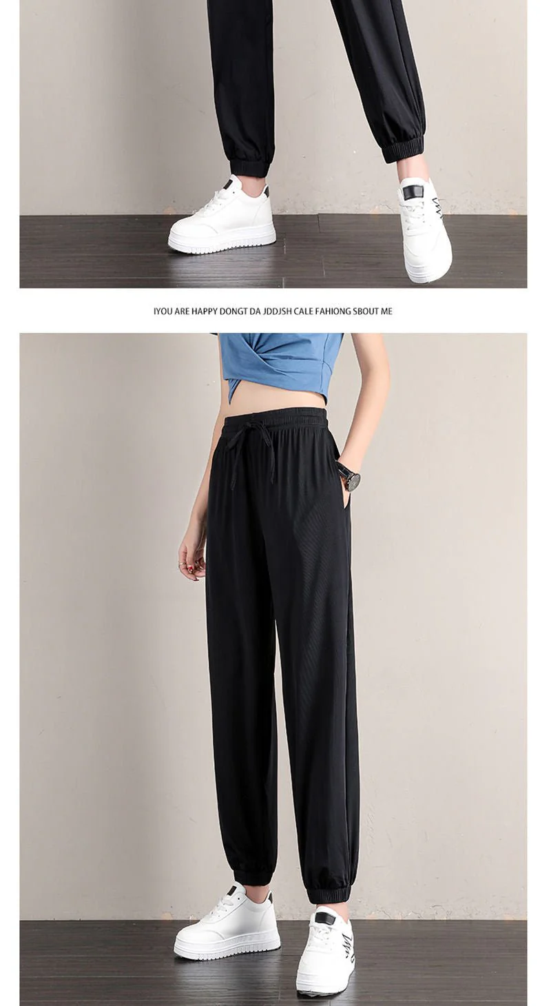 Sports pants women's loose leggings summer thin casual sweatpants drape slim copper-ammonia silk wide-leg bloomers - Image 10