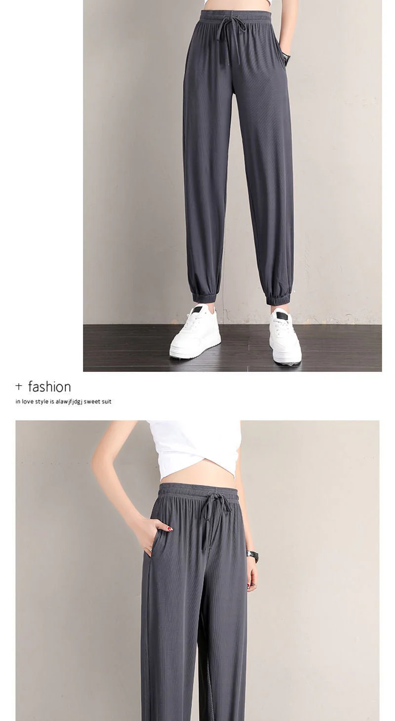 Sports pants women's loose leggings summer thin casual sweatpants drape slim copper-ammonia silk wide-leg bloomers - Image 12