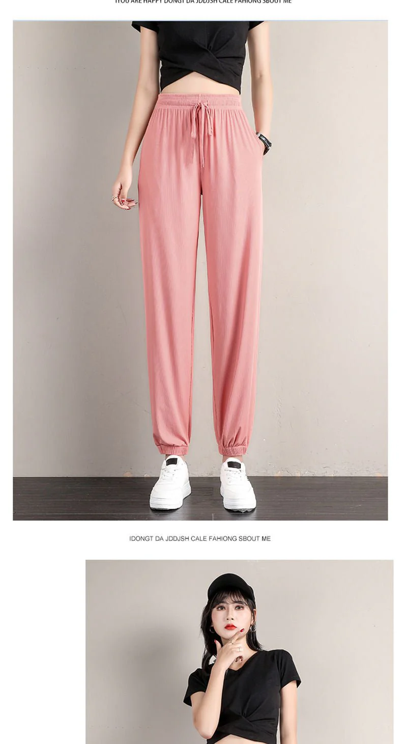 Sports pants women's loose leggings summer thin casual sweatpants drape slim copper-ammonia silk wide-leg bloomers - Image 14