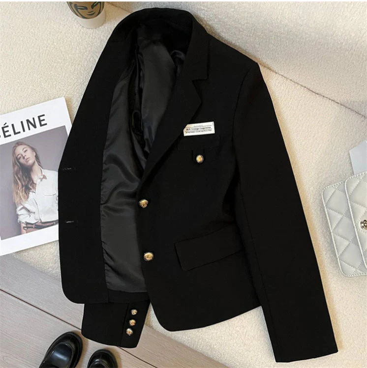 Spring 2025 Trendy College Style Streetwear – Black Casual Short Suit Jacket - Image 16