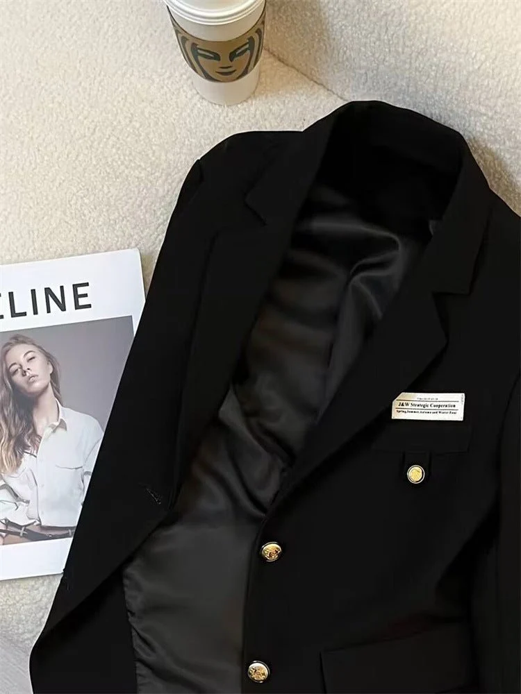 Spring 2025 Trendy College Style Streetwear – Black Casual Short Suit Jacket - Image 18