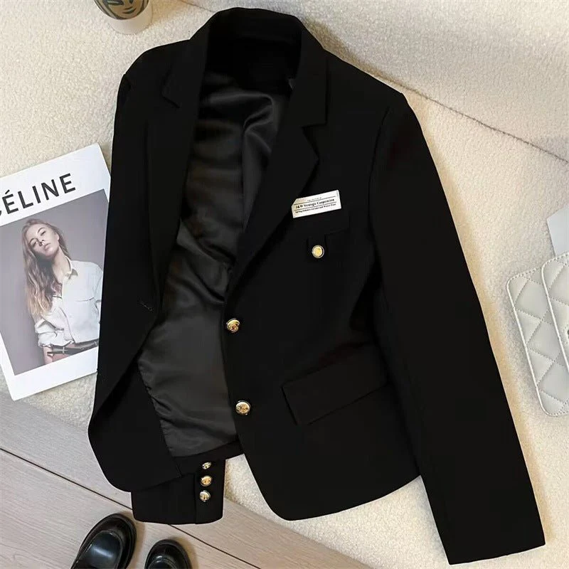 Spring 2025 Trendy College Style Streetwear – Black Casual Short Suit Jacket FD - Image 3