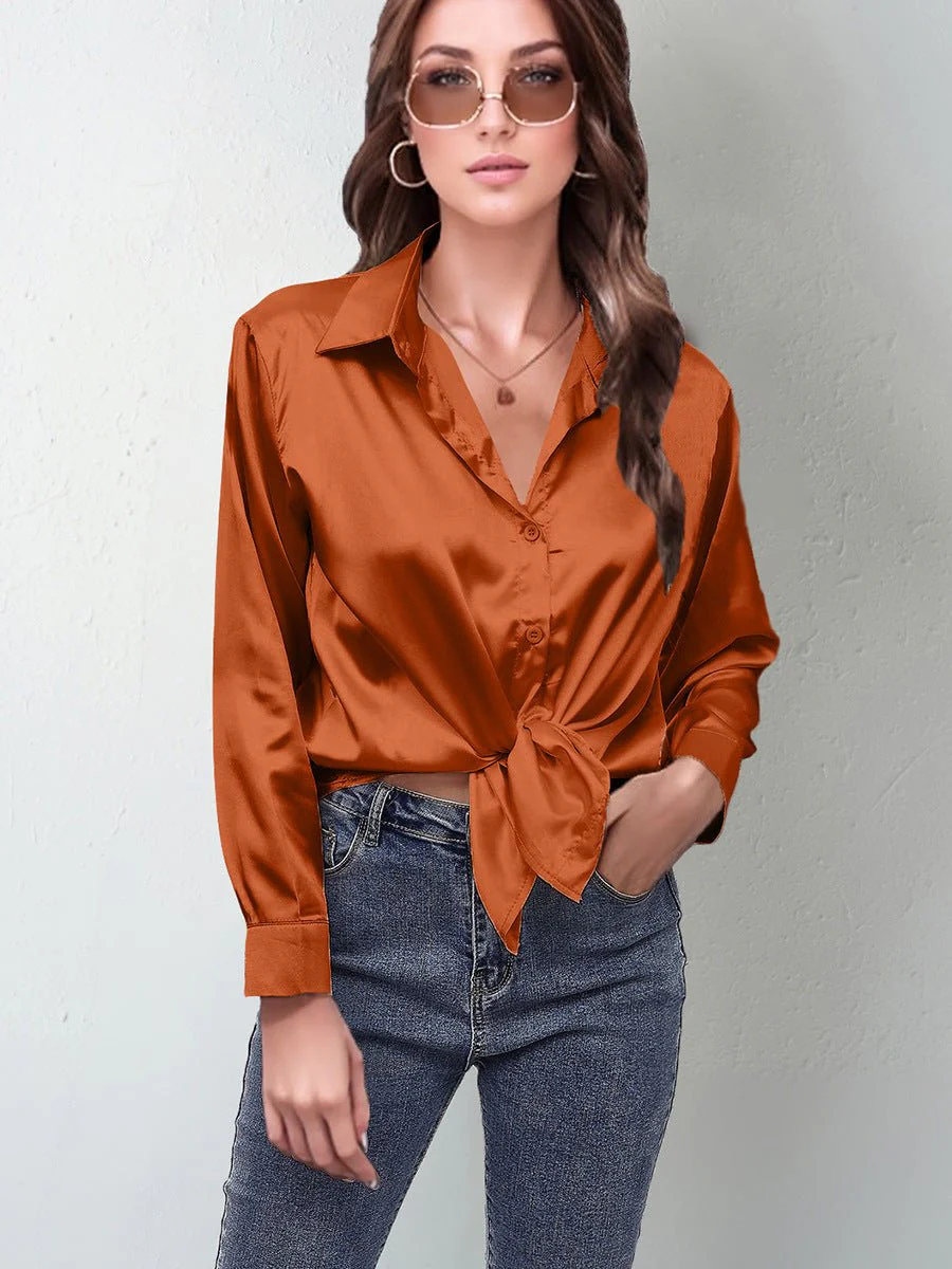 spring and summer new style satin satin shirt female imitation silk long-sleeved shirt