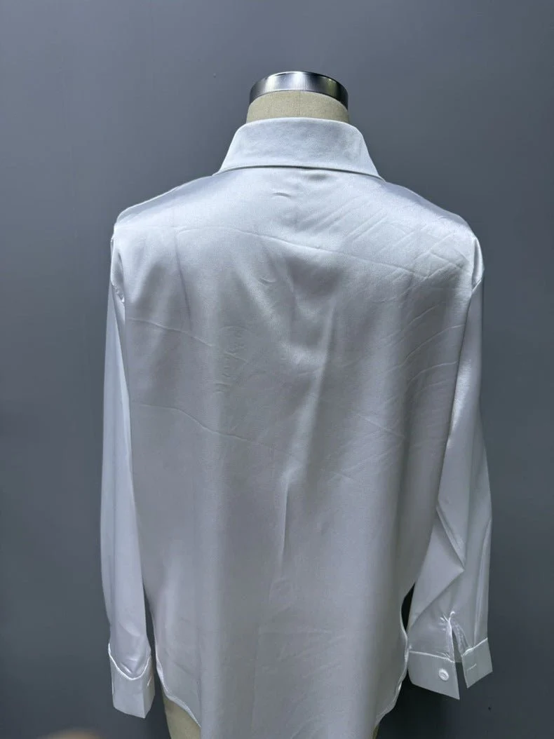 spring and summer new style satin satin shirt female imitation silk long-sleeved shirt - Image 29