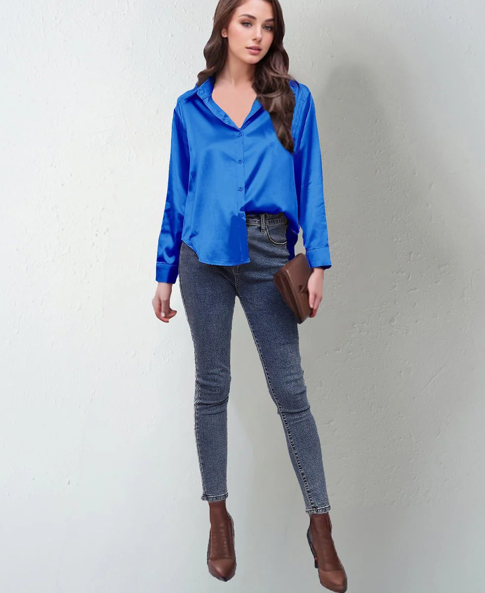 spring and summer new style satin satin shirt female imitation silk long-sleeved shirt - Image 33