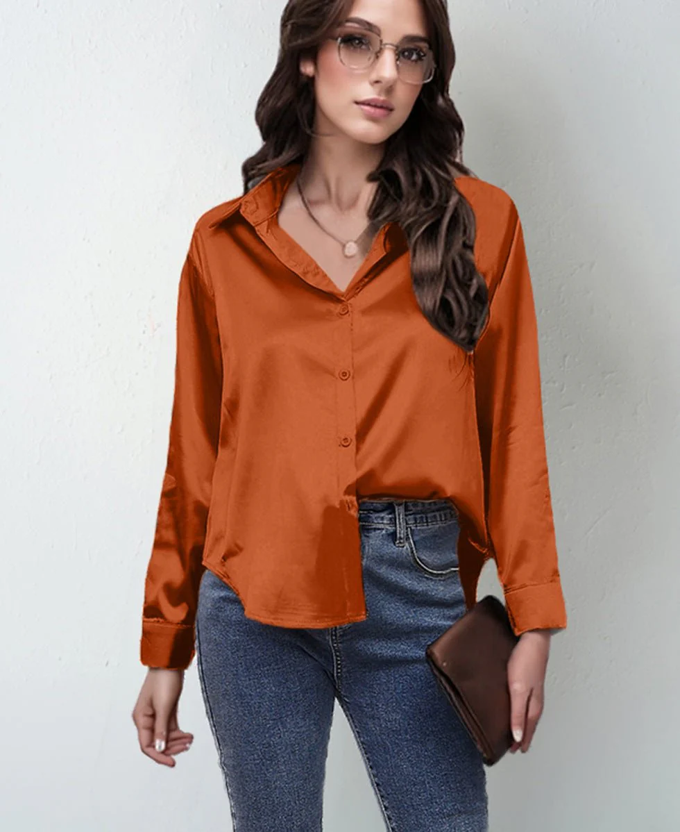 spring and summer new style satin satin shirt female imitation silk long-sleeved shirt - Image 36