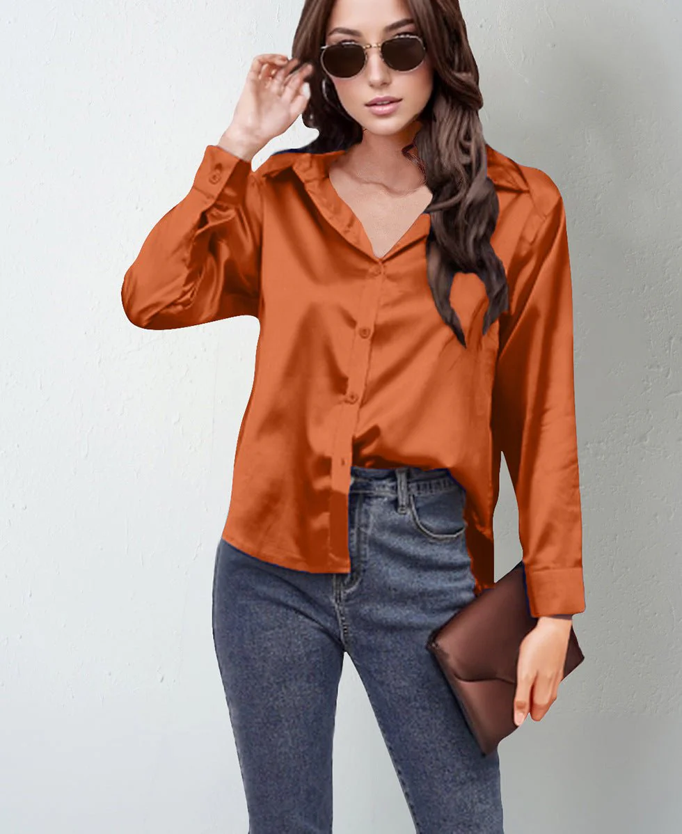 spring and summer new style satin satin shirt female imitation silk long-sleeved shirt - Image 37