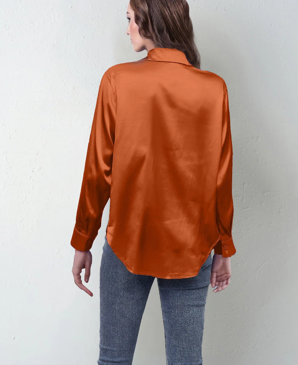 spring and summer new style satin satin shirt female imitation silk long-sleeved shirt - Image 39