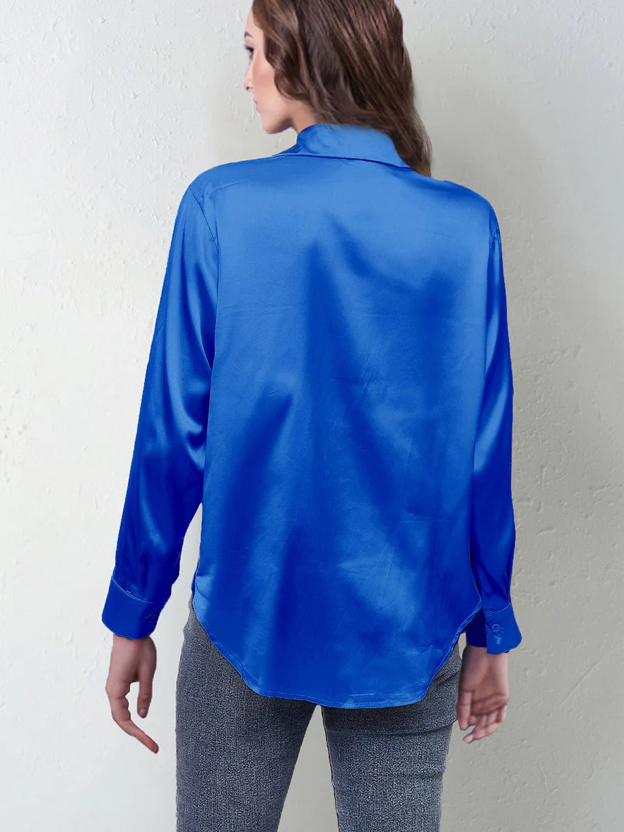 spring and summer new style satin satin shirt female imitation silk long-sleeved shirt - Image 4