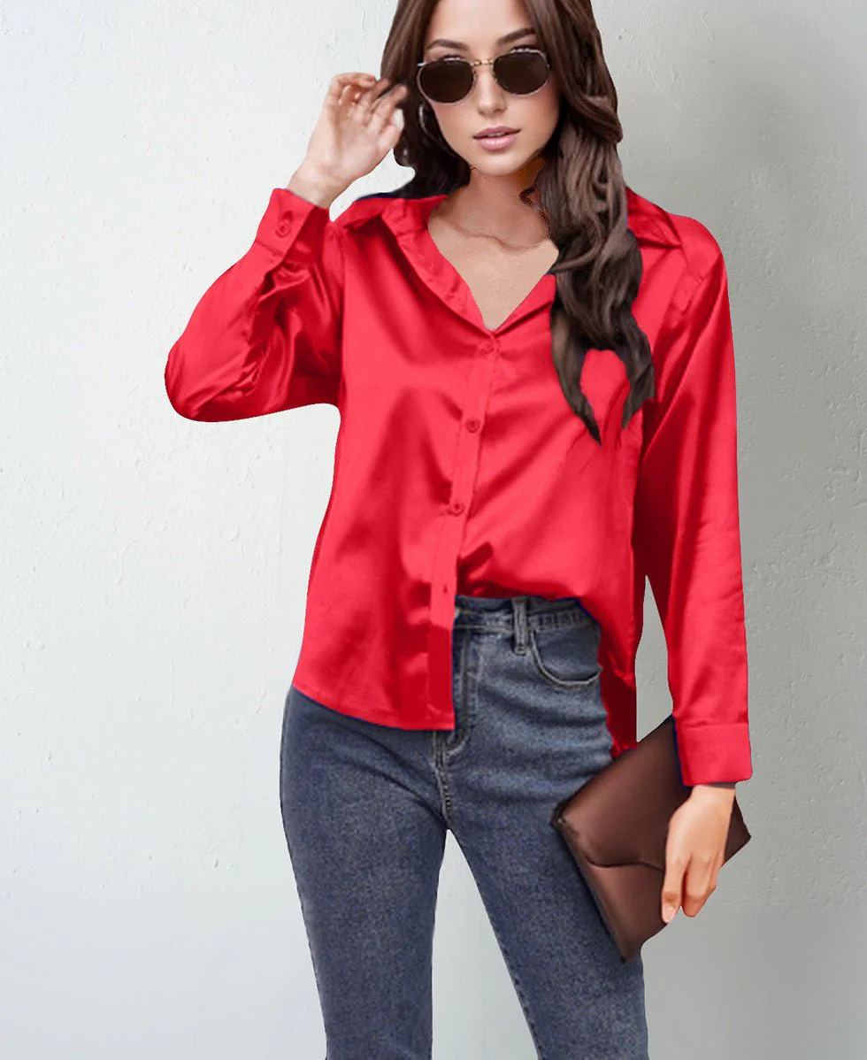 spring and summer new style satin satin shirt female imitation silk long-sleeved shirt - Image 46