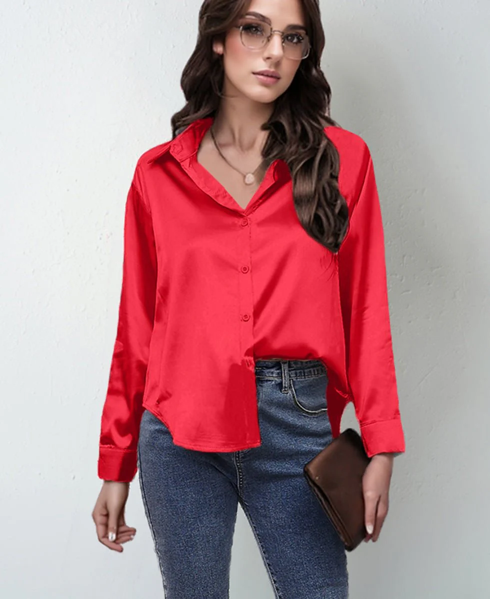 spring and summer new style satin satin shirt female imitation silk long-sleeved shirt - Image 48