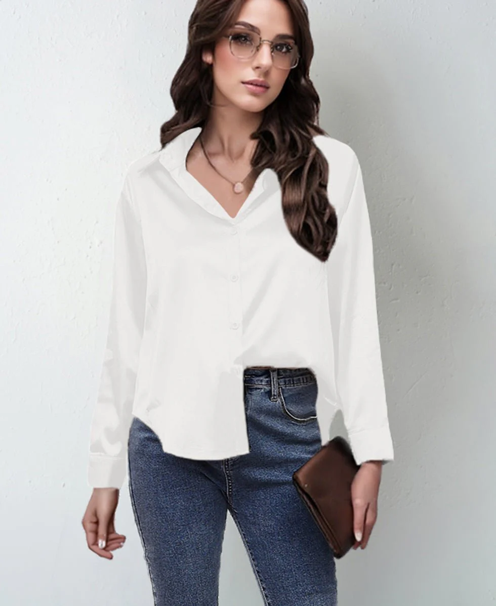 spring and summer new style satin satin shirt female imitation silk long-sleeved shirt - Image 5