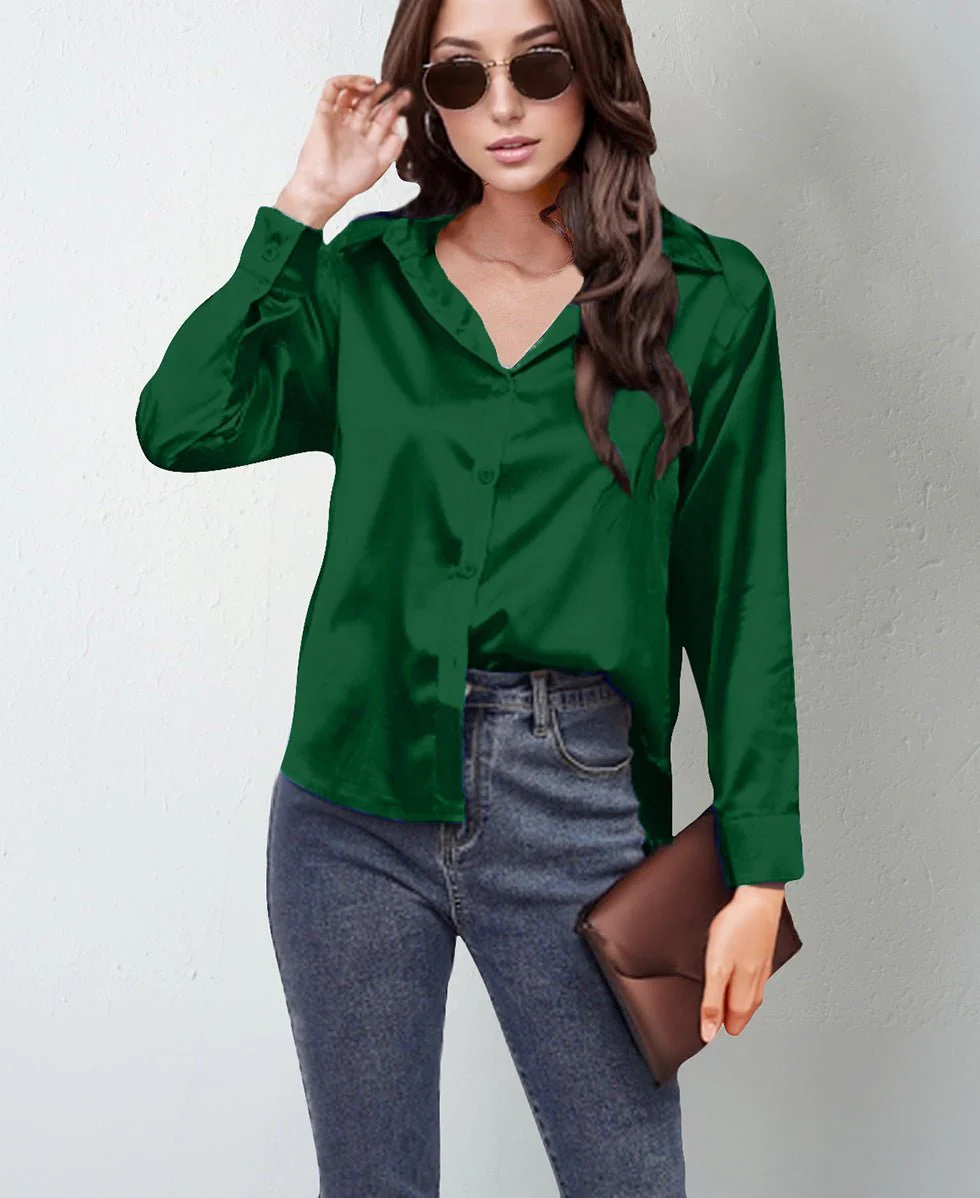 spring and summer new style satin satin shirt female imitation silk long-sleeved shirt - Image 51